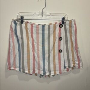 Pastel Striped Button-Detail Women's Skort(side zip)